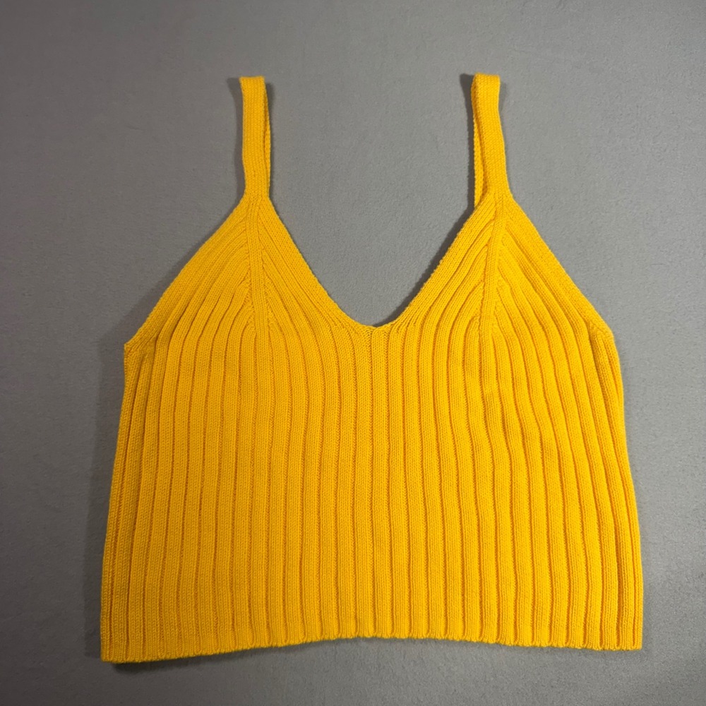Sweater Tank Women Large Yellow Cottagecore Ribbed Knit
